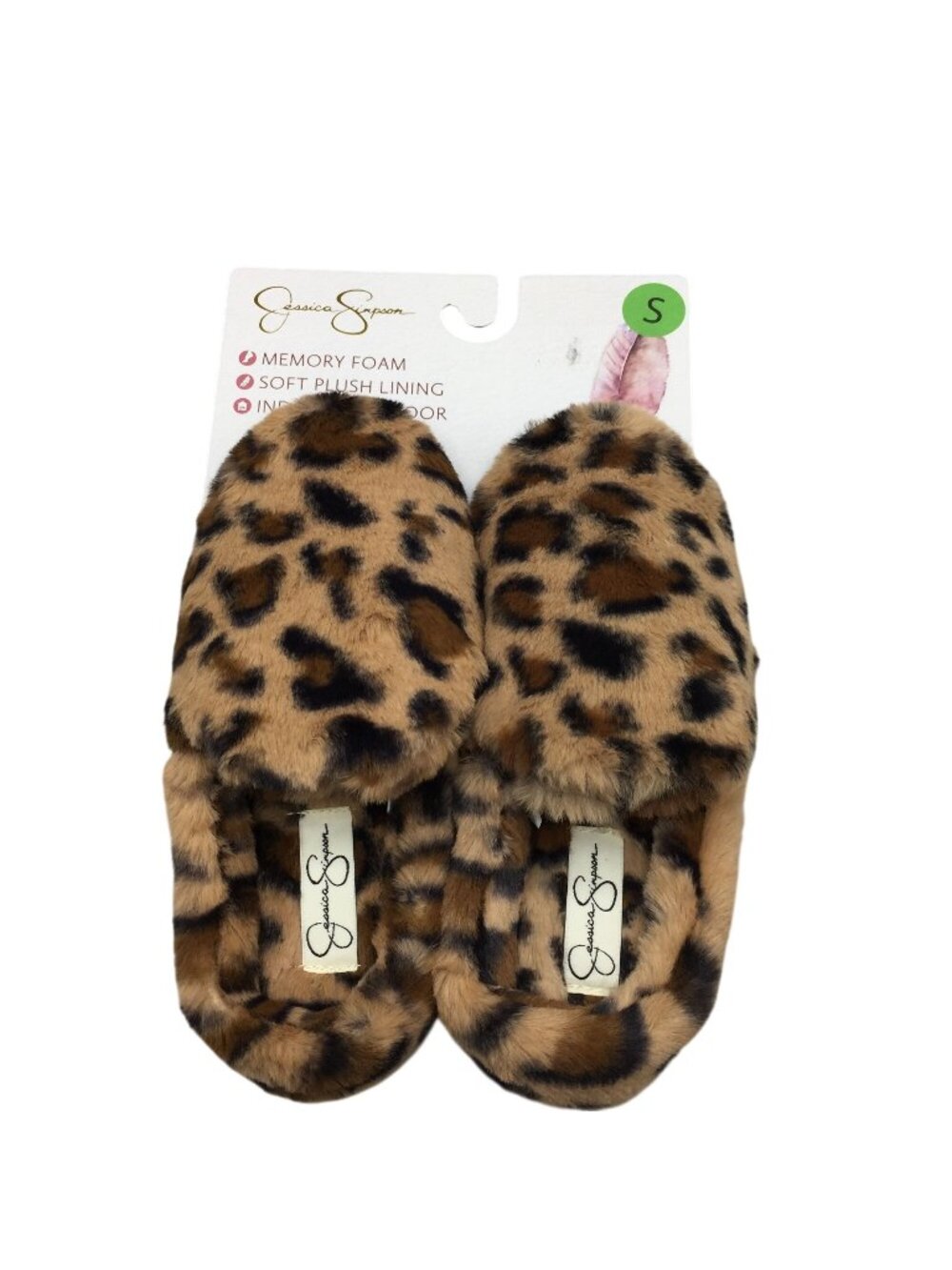 Jessica Simpson Cheetah Faux Fur Memory Foam Ladies Plush Slippers Small 6-7
